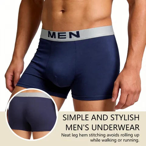 Boxer Casual da Uomo in Comodo Misto Poliestere Elastico a Vita Media Tinta Unita Intimo Quotidiano