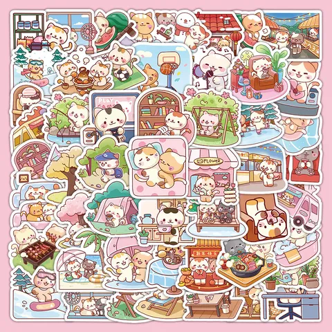 Lindas Pegatinas de Gato de Dibujos Animados Estilo Ins Decorativas Impermeables de PVC para Scrapbook Cuaderno Papelería
