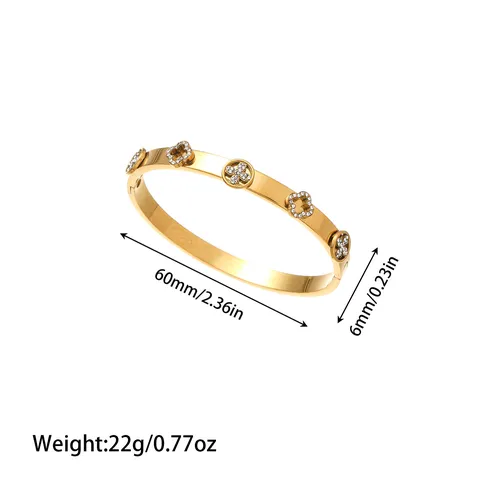 Bracciale Rigido a Cuore in Acciaio Inossidabile al Titanio di Moda per Donna Placcato in Oro con Strass Fiore Trifoglio Gioielli per Pendolari