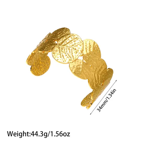 Vintage 18K Gold Plated Stainless Steel Leaf Feather Cuff Bracelet For Women Minimalist Embossed Laurel Leaf Bangle Jewelry