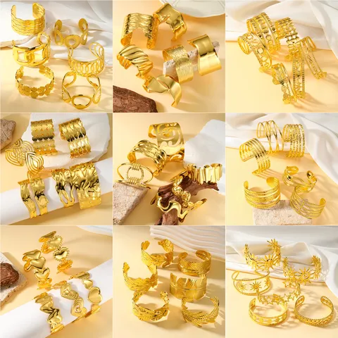 Brazalete Moderno de Acero de Titanio para Mujer Chapado en Oro de 18K Calado Flor Hoja Geométrico Brazalete Abierto Joyería de Moda Regalo