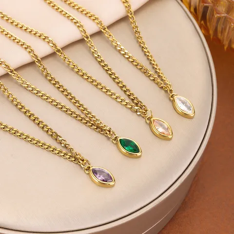 Collana con Pendente in Acciaio Inossidabile Marquise con Strass Placcato Oro Catena a Maglie Gioielli per Donna