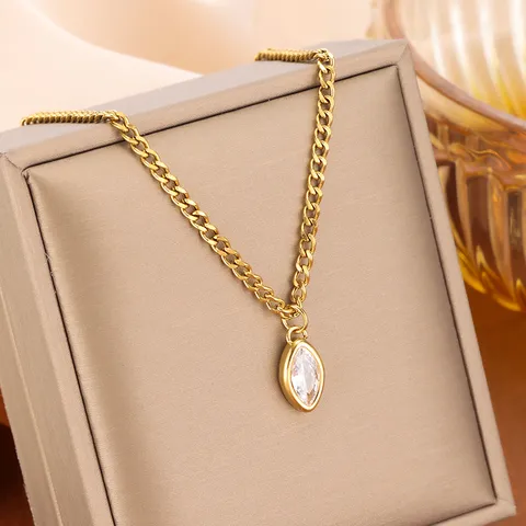 Collana con Pendente in Acciaio Inossidabile Marquise con Strass Placcato Oro Catena a Maglie Gioielli per Donna