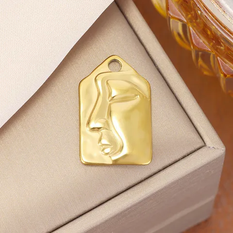 Gold Titanium Steel Pendants Ocean Style Frog Turtle Moon Heart Abstract Face DIY Charms For Jewelry Making Bracelet Necklace Accessories