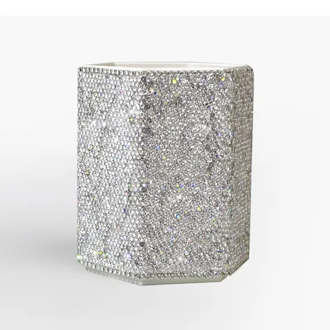 Crystal Rhinestone Desktop Pen Holder Luxury Clay Makeup Brush Storage Organizer For Office Desk Decor