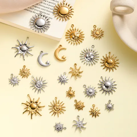 Colgantes de Acero Inoxidable Sol Luna Cara para Joyería DIY Oro Plata Galvanizados Dijes Celestiales para Collar Pulsera