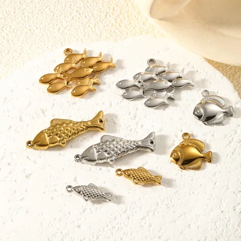 Stainless Steel 18K Gold Plated DIY Fish Star Wing Footprint Pendant Only Charms For Jewelry Making Bracelet Necklace Findings