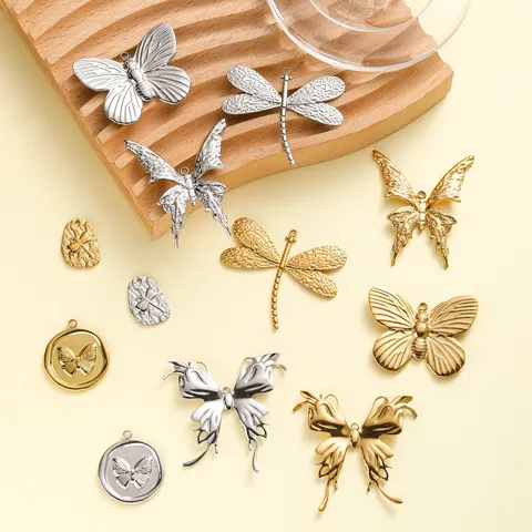 Vlinder Libel Roestvrij Stalen Hangers DIY Sieraden Maken Accessoires Goud Zilver Vergulde Bedeltjes Voor Kettingen