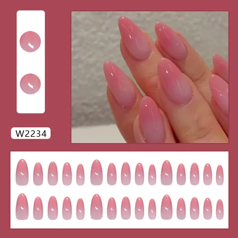 Faux Ongles à Presser Dégradé Rose Pâle Simple pour Femmes Style Occidental Doux Forme Amande Faux Ongles Détachables Avec Colle