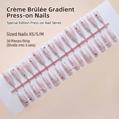Handmade Press On Nails Milk White Pink Gradient Almond Fake Nails With 3D Bowknot Artificial Pearl Rhinestone Heart Decorative Nails