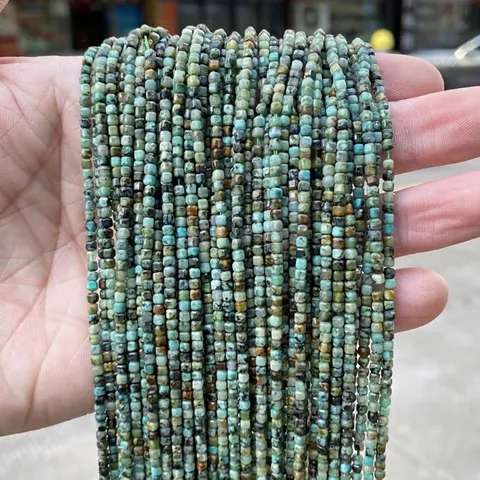 2mm Natural African Turquoise Faceted Cube Beads Sugar Cube Small Square Loose Beads For DIY Jewelry Making Accessories Strand