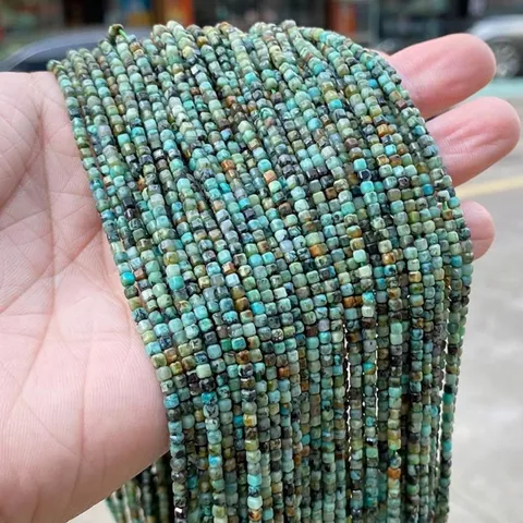 2mm Natural African Turquoise Faceted Cube Beads Sugar Cube Small Square Loose Beads For DIY Jewelry Making Accessories Strand