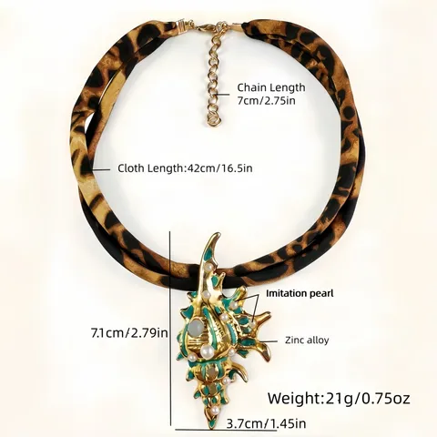 Luminous Conch Pendant Necklace Leopard Print Fabric Cord Noctilucent Artificial Pearl Jewelry For Women Party Daily Accessories