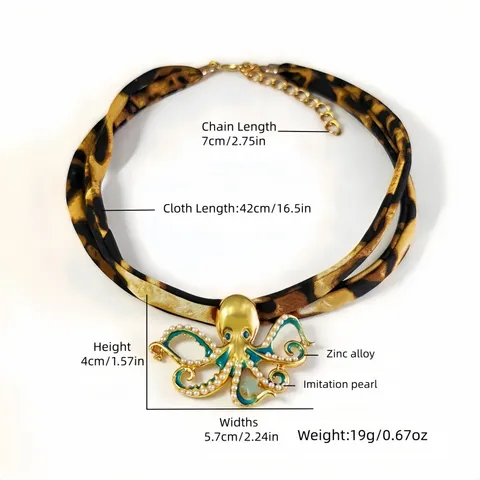Luminous Ocean Octopus Choker Necklace Bracelet Set Leopard Ribbon Zinc Alloy Artificial Pearl Beach Jewelry For Women