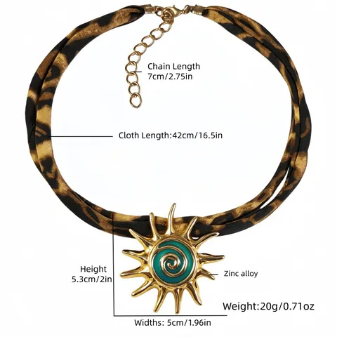 Bohemian Luminous Sun Pendant Necklace Leopard Ribbon Choker Bracelet Artificial Pearl Jewelry Necklace Bracelet