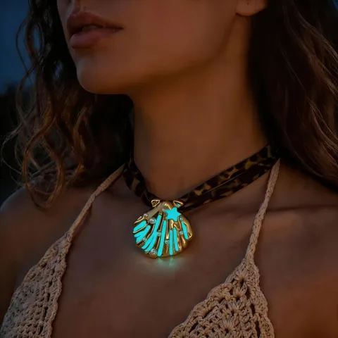 Lichtgevende Schelp Hanger Ketting Armband Set Luipaard Lint Gloed Donker Ster Kunstparel Strandvakantie Vrouwen Sieraden