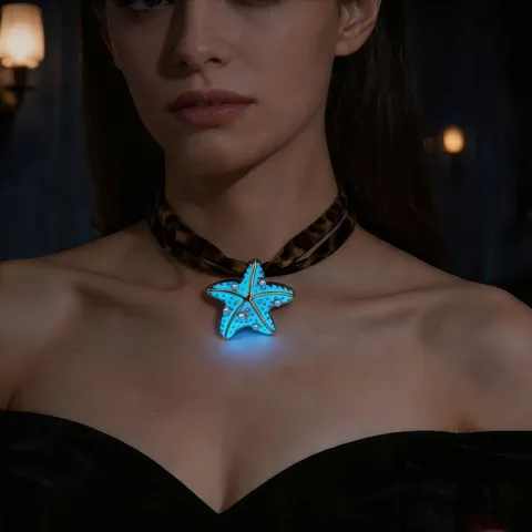 Lichtgevende Zeester Zinklegering Hanger Halsketting Kunstparel Luipaardprint Choker Glow In The Dark Sieraden Dames Strandvakantie