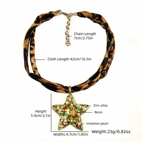 Vintage Luminous Starfish Pendant Necklace Bracelet Set With Leopard Print Ribbon Artificial Pearl Beach Vacation Jewelry For Women
