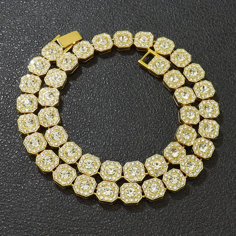 Luxuriöse Achteckige Iced Out Halskette Armband Zinklegierung Strass Hip Hop Mode Schmuck Für Damen Herren