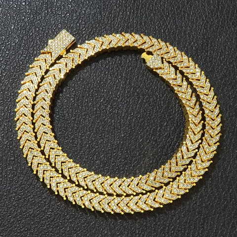 Iced Out Fischgräte Gliederkette Halskette Armband Hip Hop Strass Legierung Gold Silber Tennis Kette Unisex Streetwear Halsschmuck
