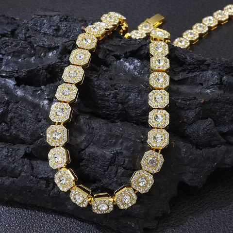 Luxuriöse Achteckige Iced Out Halskette Armband Zinklegierung Strass Hip Hop Mode Schmuck Für Damen Herren