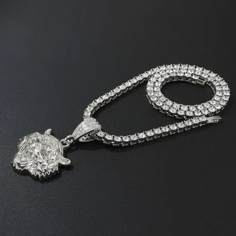 Hip Hop 3D Tigerkopf Anhänger Halskette Iced Out Strass Tennis Kette Legierung Tier Löwe Halskette Für Damen Herren Schmuck