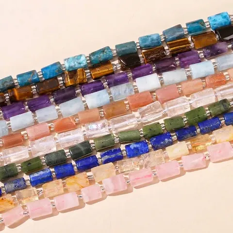 Perles Tubes Facettées en Pierre Naturelle Perles d'Espacement Cylindriques pour la Fabrication de Bijoux DIY Colliers Bracelets Cadeau Femme