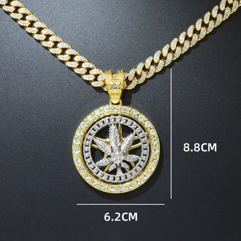 Hip Hop Iced Out Spinning Maple Leaf Pendant Necklace Alloy Rhinestone Cuban Link Chain Personalized Jewelry For Men Women