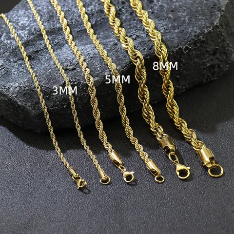 Edelstahl Seilkette Halskette Für Herren Damen Hip Hop Twist Kette Galvanisiert Gold Silber Schmuck Street Style Choker