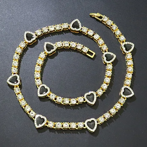 Französisch Ins Stil Süß Cool Emaille Herz Tennis Kette Halskette Armband Set Strass Eingelegt Herz Choker Für Damen Schmuck