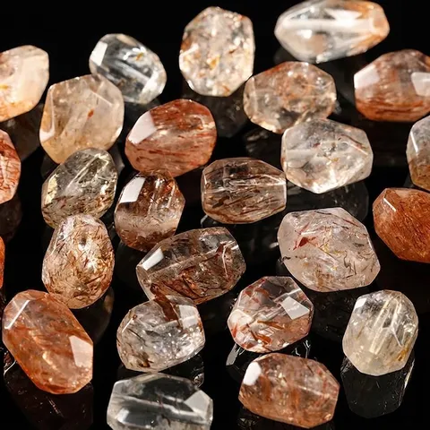 7A Cuarzo Super Siete Natural Oro Negro Cuentas Sueltas Irregulares Inclusiones de Rutilo Facetadas Joyería DIY Cuentas