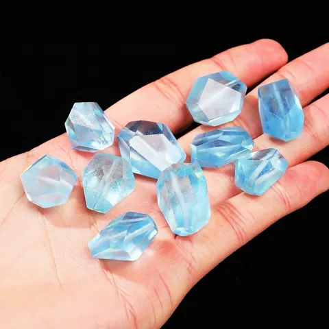 Natural Devil Blue Aquamarine Irregular Faceted Beads Single Loose Gemstone With Hole For DIY Jewelry Making Accessories