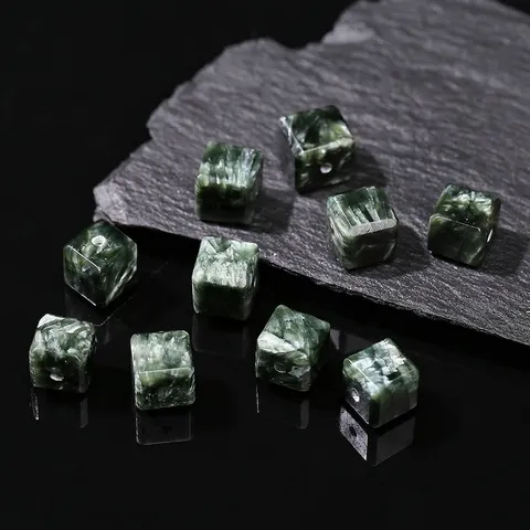 Cuentas Sueltas de Cubo de Piedra Natural Serafinita Cuarzo Cristal Cuadrado Espaciador Para Fabricación de Joyería DIY Pulsera Collar Accesorios