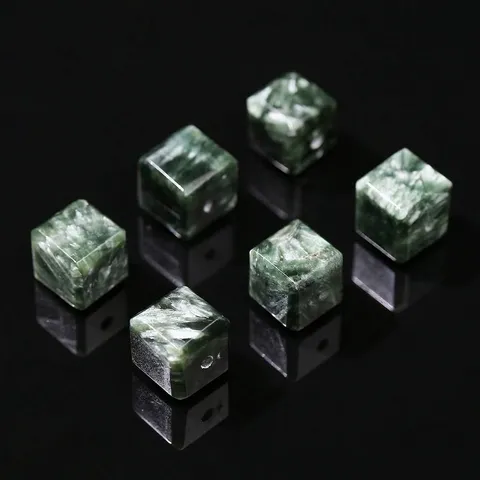 Cuentas Sueltas de Cubo de Piedra Natural Serafinita Cuarzo Cristal Cuadrado Espaciador Para Fabricación de Joyería DIY Pulsera Collar Accesorios