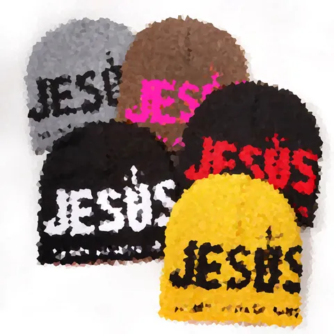Berretto in Maglia Jacquard JESUS Croce Lettera Unisex Inverno Caldo Acrilico Streetwear Casual Outdoor Skull Cap per Uomo Donna