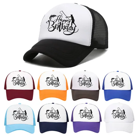 Cappellino Trucker Pesca Happy Birthday in Rete Traspirante Berretto da Baseball Protezione Solare Silhouette Regolabile Sport