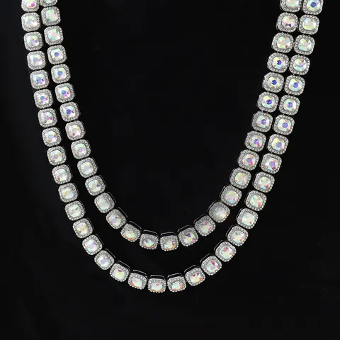 Collana Girocollo Hip Hop Personalizzata Con Strass Colorati AB Cubetti di Zucchero Maglia Cubana Per Uomo Donna Gioielli Cool