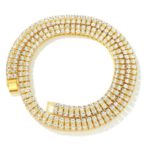 Iced Out Doppelreihige Strass Hip Hop Kette Legierung Pave Zweireihiger Schmuck für Damen Herren Streetwear Party