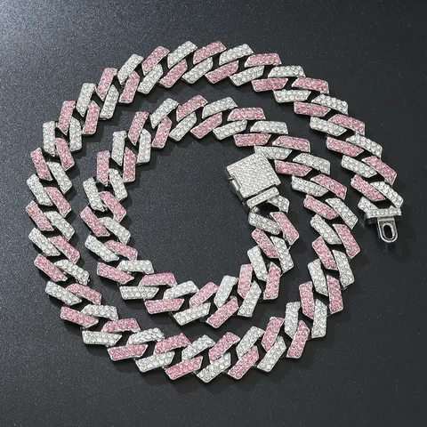 Hip Hop Rosa Weiß Strass Panzerkette Iced Out Legierung Kette Für Herren Damen Streetwear Mode Schmuck Halskette Armband