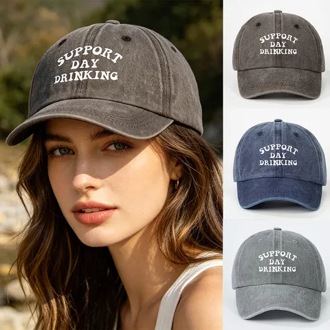Cappellino da Baseball in Poliestere Unisex Vintage Support Day Drinking Lettera Stampata Regolabile Outdoor Moda Cappello da Sole