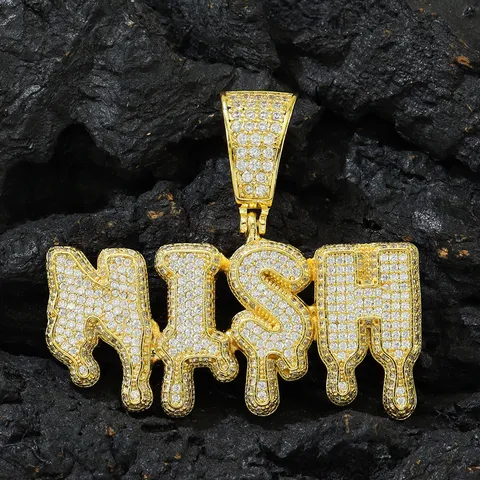 Hip Hop DIY Tropfen Buchstabe Anhänger Halskette Für Herren Damen Zirkonia Eingelegt Legierung Anhänger Mit Edelstahl Kordelkette Schmuck