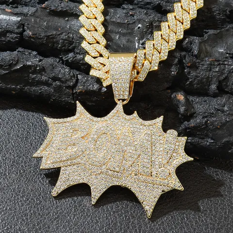 Men's Hip Hop Iced Out BOM Letter Pendant Necklace Alloy Rhinestone Cuban Link Chain Streetwear Jewelry Neck Accessory