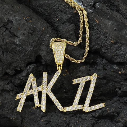 Hip Hop DIY Schreibschrift Buchstabe Anhänger Seilkette Halskette Kupfer Eingelegt Zirkonia Iced Out Anhänger Herren Damen Schmuck
