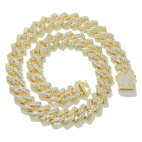 Hip Hop Iced Out Raute Cuban Gliederkette Strass Legierung Halskette Herren Damen Punk Schmuck Strass Kastenverschluss Kette