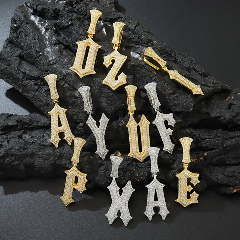 Hip Hop Gotik Iced Out Buchstabe Anhänger Halskette Für Herren Damen Kupfer Zirkonia Edelstahl Seilkette Streetwear Schmuck