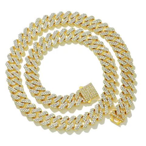 15mm Voll Strass Rhombische Panzerkette Halskette Hip Hop Iced Out Legierung Bling Halskette Armband Für Herren Damen Schmuck