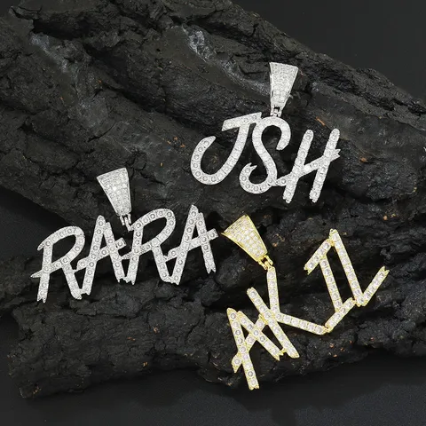 Hip Hop DIY Schreibschrift Buchstabe Anhänger Seilkette Halskette Kupfer Eingelegt Zirkonia Iced Out Anhänger Herren Damen Schmuck