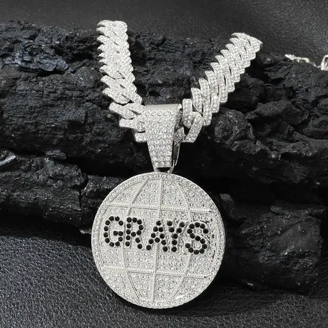 Iced Out Grays Buchstabe Rundscheibe Anhänger Halskette Hip Hop Punk Panzerkette Legierung Strass Streetwear Schmuck Für Herren Damen