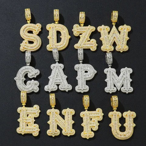 Hip Hop Kupfer Eingelegter Zirkonia Vereister Alphabet Anhänger Halskette Für Herren Damen Gold Silber Dornen-Design Alphabet Kordelkette Schmuck
