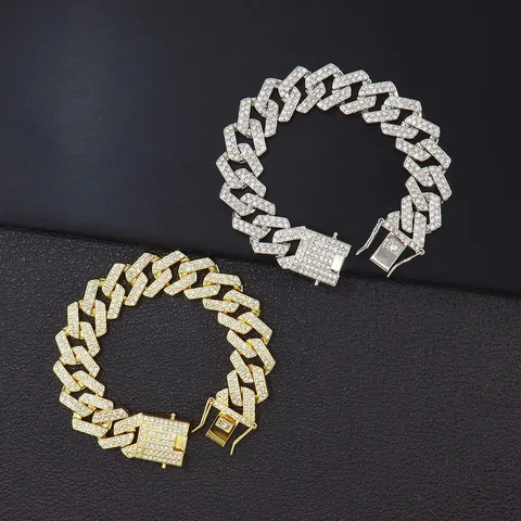 Coole Hiphop Strass Legierung Breite Panzerkette Halskette Für Herren Gold Silber Plattiert Rhombus Halsschmuck
